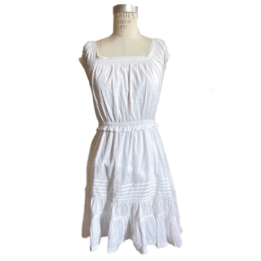 [NWT] White Embroidered Cotton Puff Slv Square Neck Dress Orig$235 Size S
